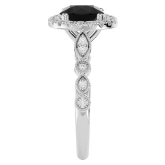 2 1/2 Carat Halo Black Diamond Engagement Ring In 14 Karat White Gold