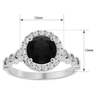 2 1/2 Carat Halo Black Diamond Engagement Ring In 14 Karat White Gold