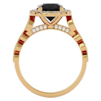 2 1/2 Carat Halo Black Diamond Engagement Ring In 14 Karat Yellow Gold