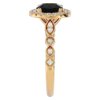 2 1/2 Carat Halo Black Diamond Engagement Ring In 14 Karat Yellow Gold