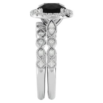 2 1/2 Carat Halo Black Diamond Bridal Set In 14 Karat White Gold