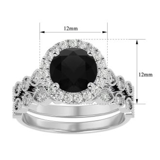 2 1/2 Carat Halo Black Diamond Bridal Set In 14 Karat White Gold