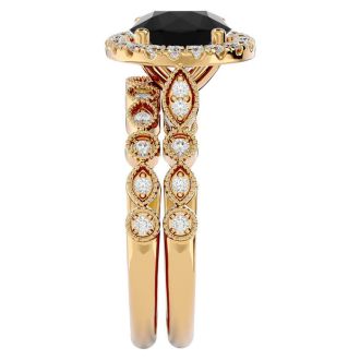 2 1/2 Carat Halo Black Diamond Bridal Set In 14 Karat Yellow Gold