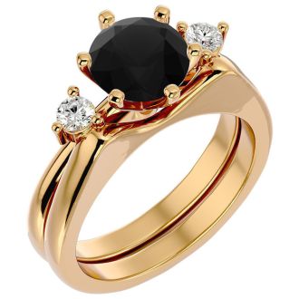 2 Carat Black Diamond Solitaire Ring With 1/5 Carat Enhancer In 14 Karat Yellow Gold