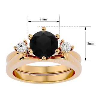 2 Carat Black Diamond Solitaire Ring With 1/5 Carat Enhancer In 14 Karat Yellow Gold