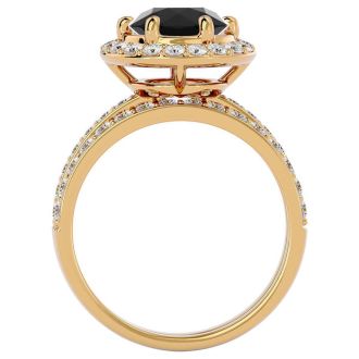 3 Carat Black Diamond Halo Bridal Set In 14 Karat Yellow Gold With 2 Carat Center Black Diamond