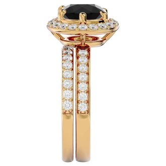 3 Carat Black Diamond Halo Bridal Set In 14 Karat Yellow Gold With 2 Carat Center Black Diamond