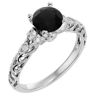 2 1/4 Carat Vintage Black Diamond Engagement Ring In 14 Karat White Gold
