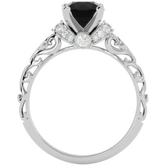 2 1/4 Carat Vintage Black Diamond Engagement Ring In 14 Karat White Gold