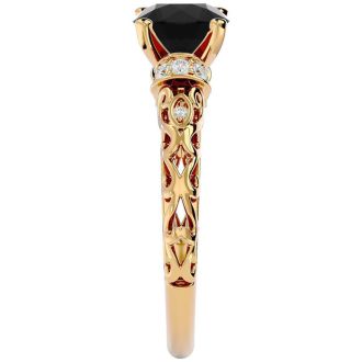 2 1/4 Carat Vintage Black Diamond Engagement Ring In 14 Karat Yellow Gold