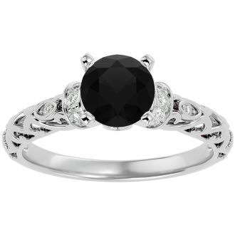1 3/4 Carat Vintage Black Diamond Engagement Ring In 14 Karat White Gold