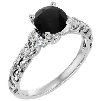 1 3/4 Carat Vintage Black Diamond Engagement Ring In 14 Karat White Gold