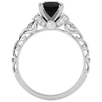1 3/4 Carat Vintage Black Diamond Engagement Ring In 14 Karat White Gold