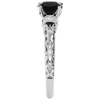 1 3/4 Carat Vintage Black Diamond Engagement Ring In 14 Karat White Gold