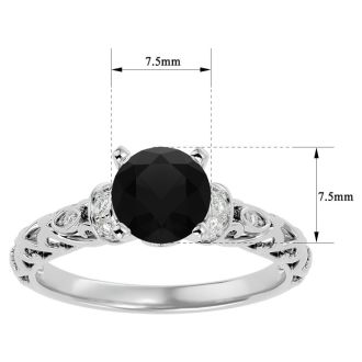 1 3/4 Carat Vintage Black Diamond Engagement Ring In 14 Karat White Gold
