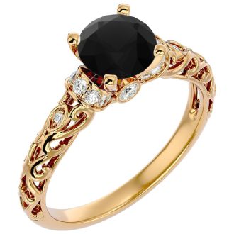 1 3/4 Carat Vintage Black Diamond Engagement Ring In 14 Karat Yellow Gold