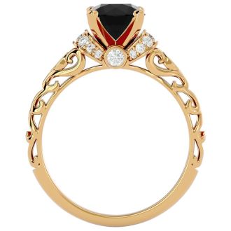 1 3/4 Carat Vintage Black Diamond Engagement Ring In 14 Karat Yellow Gold