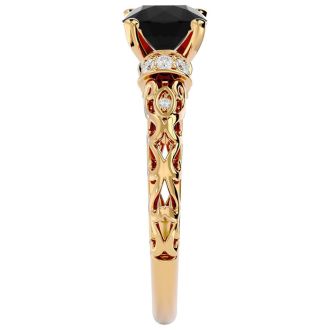 1 3/4 Carat Vintage Black Diamond Engagement Ring In 14 Karat Yellow Gold