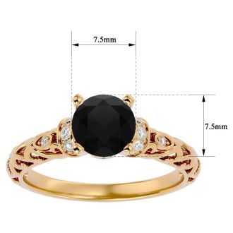 1 3/4 Carat Vintage Black Diamond Engagement Ring In 14 Karat Yellow Gold