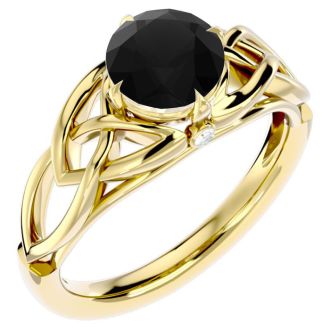 1 1/2 Carat Celtic Love Knot Black Diamond Engagement Ring In 14 Karat Yellow Gold