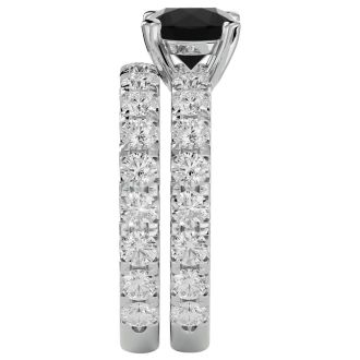 4 Carat Round Black Diamond Bridal Set In 14 Karat White Gold