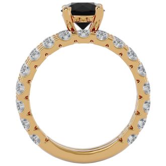 4 Carat Round Black Diamond Bridal Set In 14 Karat Yellow Gold