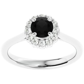1 Carat Halo Black Diamond Engagement Ring In 14 Karat White Gold