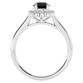 1 Carat Halo Black Diamond Engagement Ring In 14 Karat White Gold