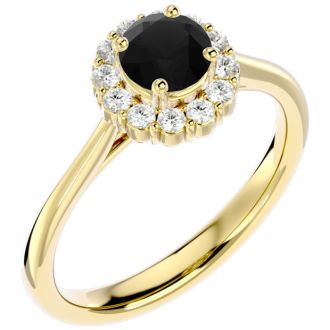 1 Carat Halo Black Diamond Engagement Ring In 14 Karat Yellow Gold