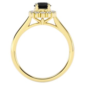 1 Carat Halo Black Diamond Engagement Ring In 14 Karat Yellow Gold