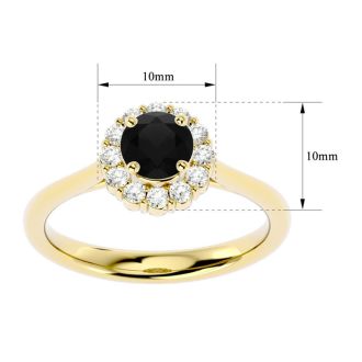 1 Carat Halo Black Diamond Engagement Ring In 14 Karat Yellow Gold