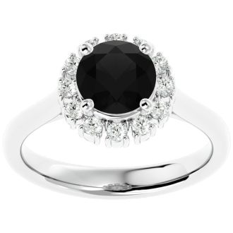 1 3/4 Carat Halo Black Diamond Engagement Ring In 14 Karat White Gold
