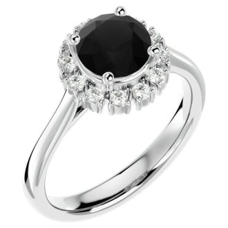 1 3/4 Carat Halo Black Diamond Engagement Ring In 14 Karat White Gold