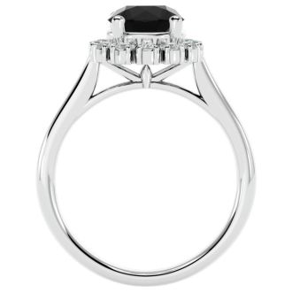 1 3/4 Carat Halo Black Diamond Engagement Ring In 14 Karat White Gold