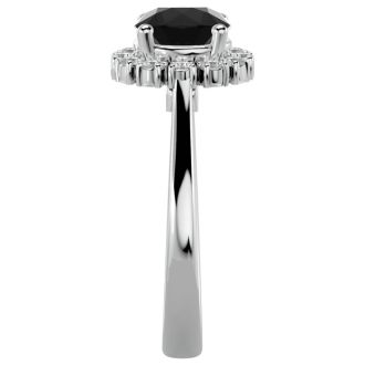 1 3/4 Carat Halo Black Diamond Engagement Ring In 14 Karat White Gold