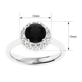 1 3/4 Carat Halo Black Diamond Engagement Ring In 14 Karat White Gold