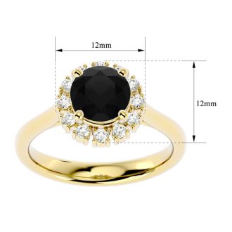 1 3/4 Carat Halo Black Diamond Engagement Ring In 14 Karat Yellow Gold