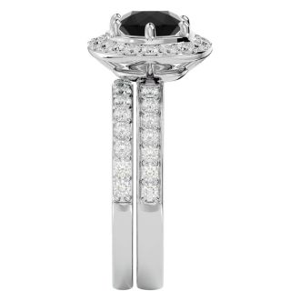 2 1/2 Carat Black Diamond Halo Bridal Set In 14 Karat White Gold With 1 1/2 Carat Center Diamond