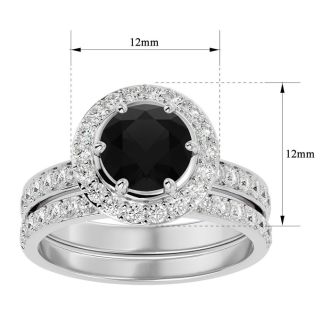 2 1/2 Carat Black Diamond Halo Bridal Set In 14 Karat White Gold With 1 1/2 Carat Center Diamond
