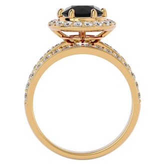 2 1/2 Carat Black Diamond Halo Bridal Set In 14 Karat Yellow Gold With 1 1/2 Carat Center Diamond