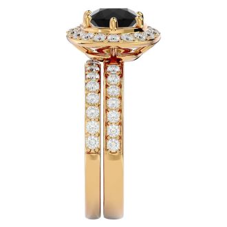 2 1/2 Carat Black Diamond Halo Bridal Set In 14 Karat Yellow Gold With 1 1/2 Carat Center Diamond