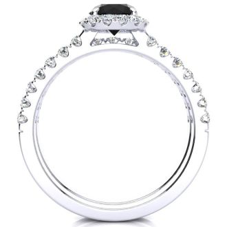 1 Carat Round Black Diamond Halo Bridal Set In 14 Karat White Gold