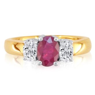 1/2ct Fine Quality Ruby and Oval Diamond Ring in 14k Yellow Gold