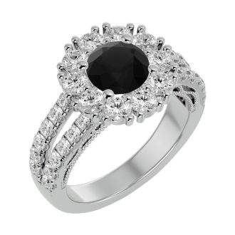 3 Carat Black Diamond Halo Engagement Ring In 14 Karat White Gold