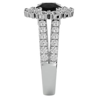 3 Carat Black Diamond Halo Engagement Ring In 14 Karat White Gold