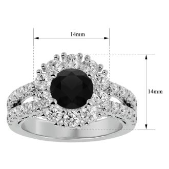 3 Carat Black Diamond Halo Engagement Ring In 14 Karat White Gold