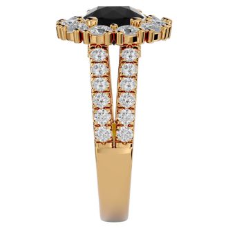3 Carat Black Diamond Halo Engagement Ring In 14 Karat Yellow Gold