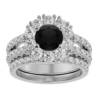 3 1/2 Carat Black Diamond Bridal Set In 14 Karat White Gold