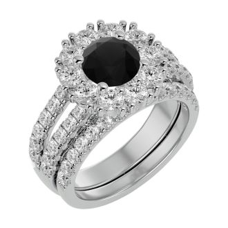3 1/2 Carat Black Diamond Bridal Set In 14 Karat White Gold