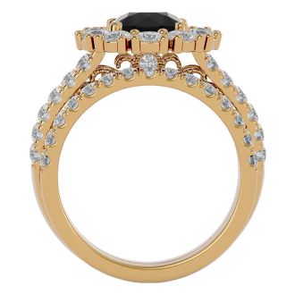 3 1/2 Carat Black Diamond Bridal Set In 14 Karat Yellow Gold